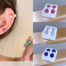 5mm/6mm超闪满钻球耳骨钉钛钢粗杆双头拧螺丝轻奢华子耳钉养耳洞