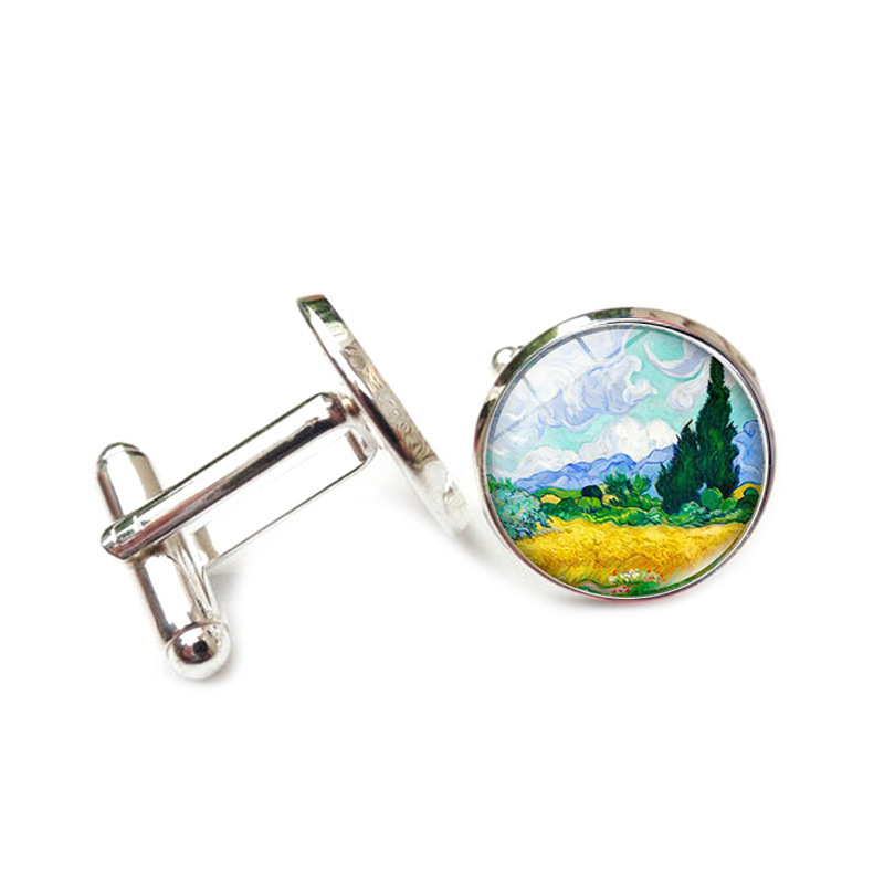 10g Weight Cufflinks Classification 1 Pair Quantity Business, Daily Occasion Alloy Material Oil Painting Pattern Unisex Gender Plating Design Casual, Artistic Style 1 Pair Casual Artistic Oil Painting Alloy Plating Unisex Cufflinks 9