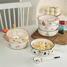 卡通可爱陶瓷手把碗家用带手柄焗饭碗酸奶碗创意水果沙拉碗甜品碗