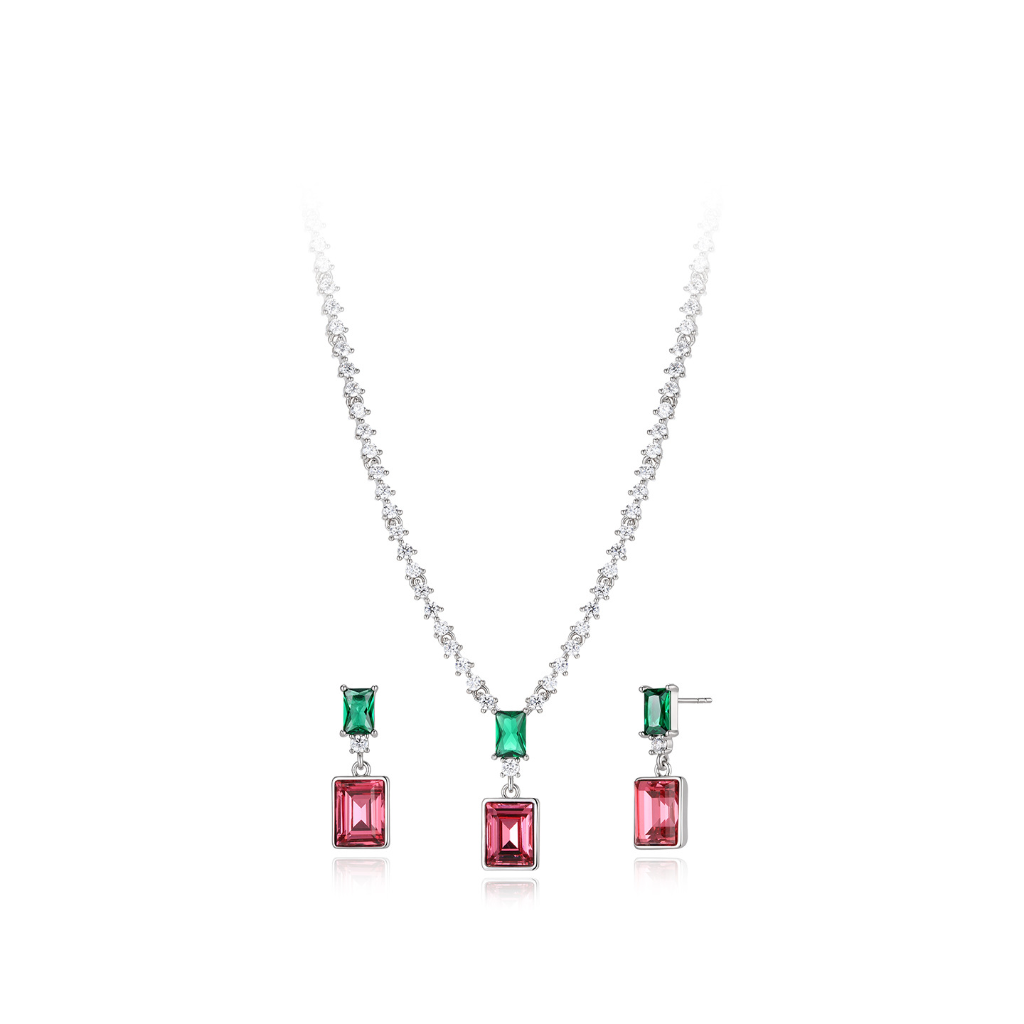 Xuping moda lujosa imitación de cristal conjunto de joyería geometría cuadrada mujer serie de aretes de azúcar cuadrado conjunto de collares image 6