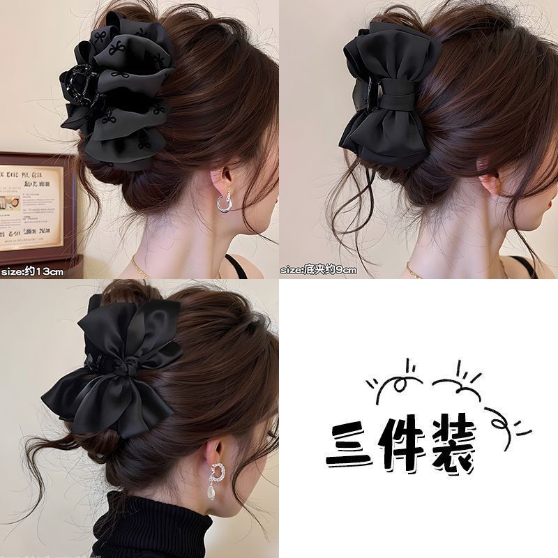 Clip de abrazadera de arco de satén negro detrás de la cabeza grande tiburón clips princesa clip de cabello red tarjeta de cabello rojo adornamiento para el cabello explosivo