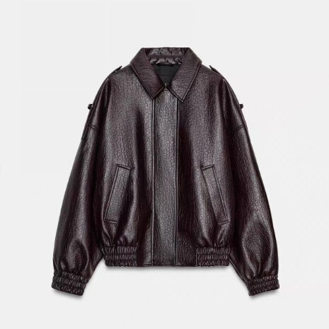 Za European and American Style Fashionable Summer New Women's Leather Effect Bomber Jacket 8491043