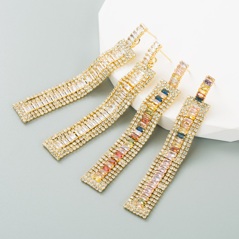 Fashion Square Copper Drop Earrings Plating Inlay Zircon Copper Earrings