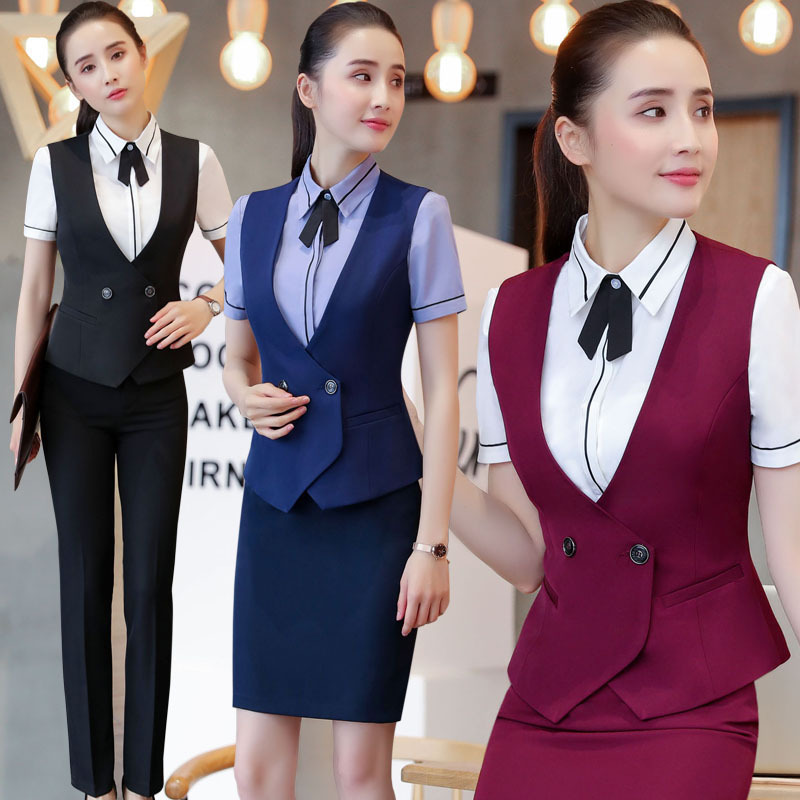 马甲工作服短袖珠宝酒店前台KTV餐厅服务员工装美容院职业套装女