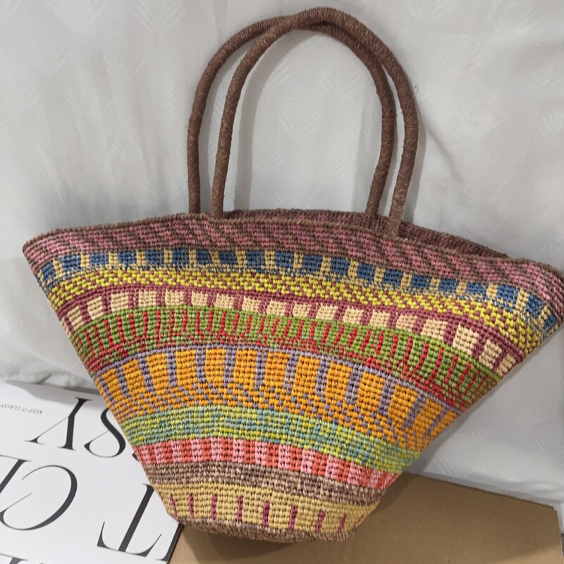 26 New Bohemian Ethnic Style Raffia Hand-Woven Bag Women's Hand-Held Tote Bag Holiday Style Beach Bag