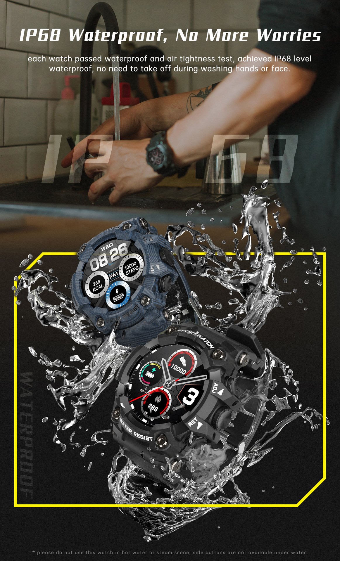 Nuovo orologio da uomo di vendita caldo T6 Tre prevenzione Sport all'aria aperta Smart Watch Full Circle IP68 da 1,28 pollici Impermeabile Modalità sportive multiple_voghion.com