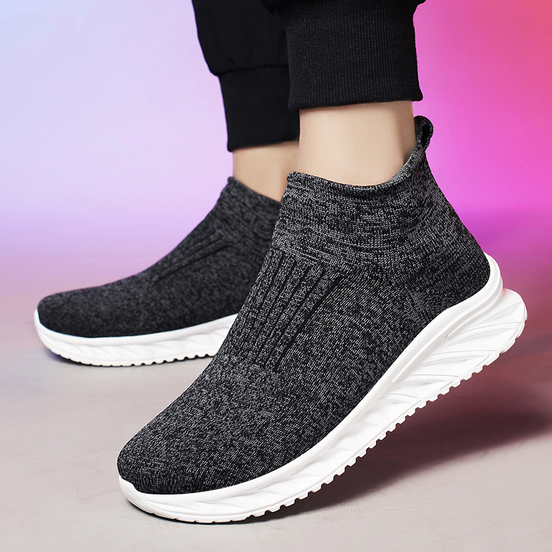 Cross-border plus size high-top socks men's autumn flying woven sneaker lazy shoes slip-on elastic casual shoes