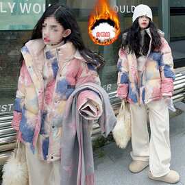 女童羽绒服2025新款洋气冬季中大童网红时髦扎染儿童冬装加厚外套