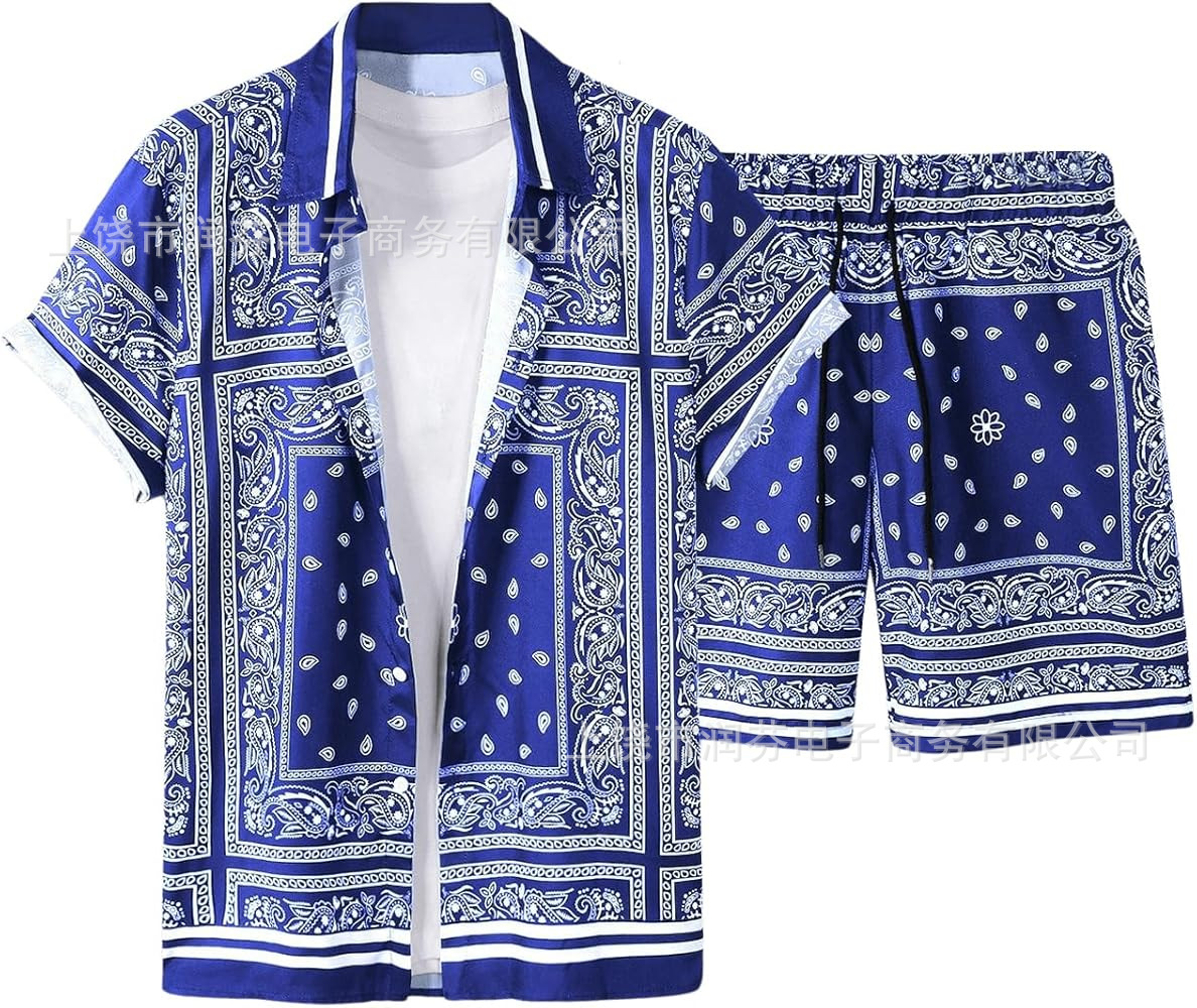 2026 viaje transfronterizo de vacaciones de viento camisa set hombre verano suelto transpirable dos piezas set mar ocio versátil