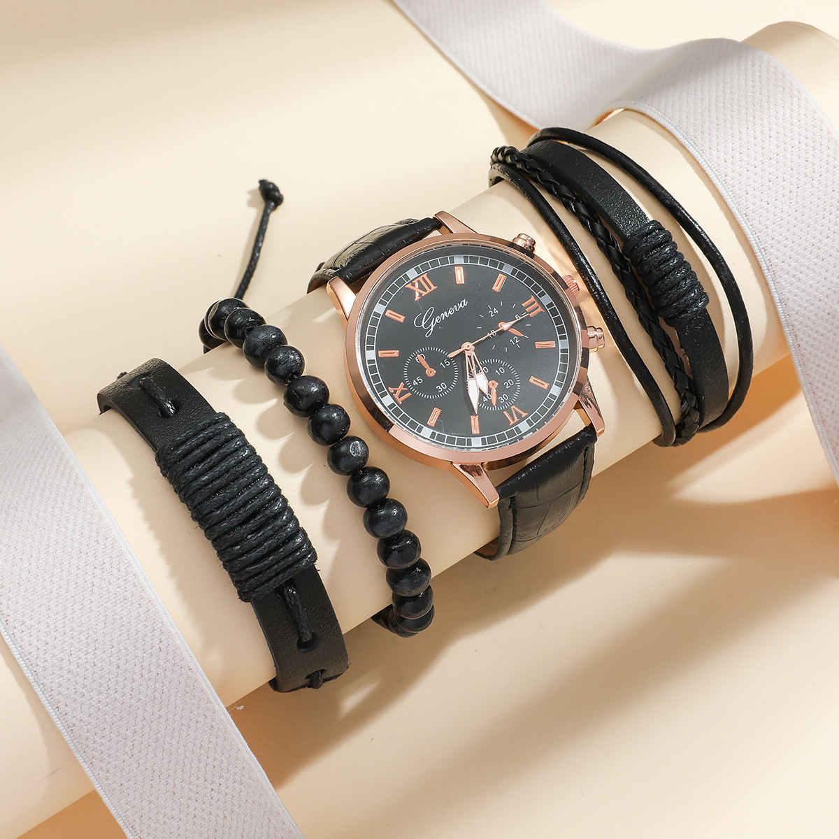 Men's Casual Fashion Set Trendy Sports Men's Belt Wristwatch Business Simple Fashion Bracelet Set