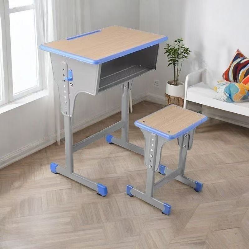 School-style elementary school student study desk, home tutoring class adjustable height desk and chair set for homework and writing, suitable for training institutions