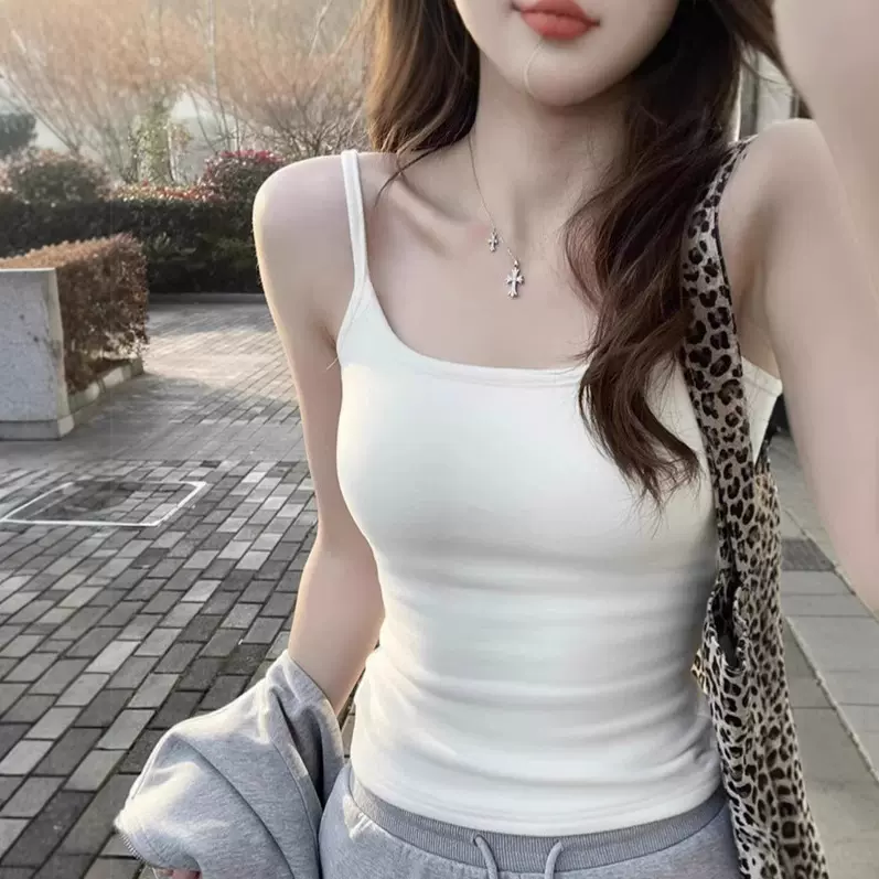 背心女纯欲吊带夏季学生内搭外穿美背带胸垫固定杯修身打底上衣女