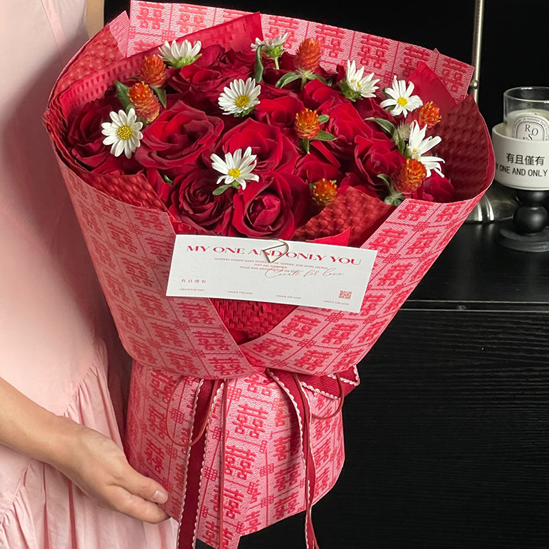 立体喜字婚礼包装纸 花店鲜花束浪漫喜庆包花纸花艺资材批发|undefined