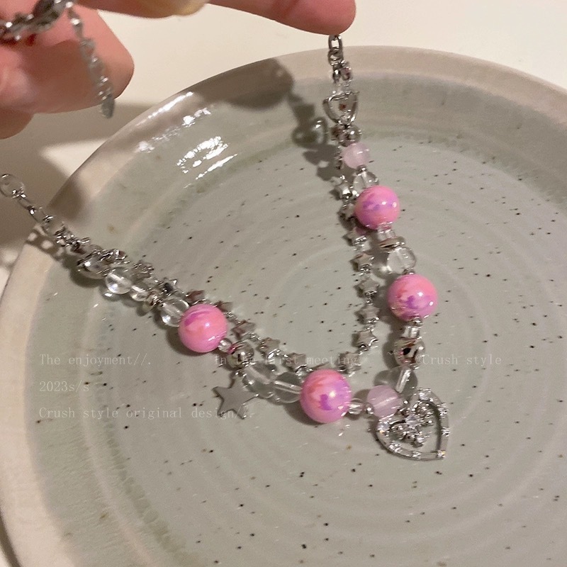 百搭彩色串珠项链女轻奢高级感小众设计明星网红爆款锁骨链饰品潮|undefined