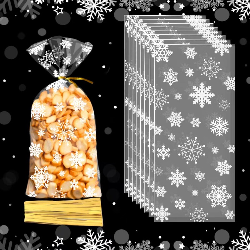 2025 オリジナルホワイトスノーフレークキャンディバッグクリスマスギフトバッグ opp スナックビスケットヌガーキャンディビスケットバッグ|undefined
