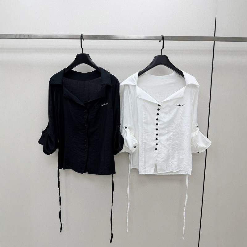 Nanyou Quality 2026 Summer New Design V-Neck Pleated Texture Shirt Multi-Button Sun Protection Shirt for Women