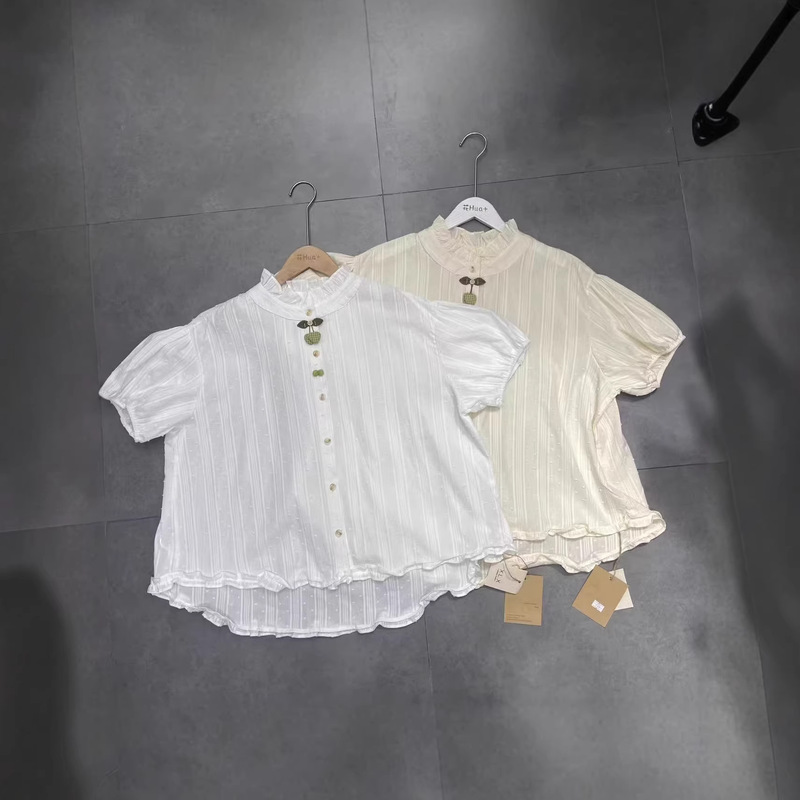 2026 Summer Fresh Doll Collar Shirt Lace Trim Short Sleeve Cute Embroidered Age-Reducing Commuter Shirt 2026 Summer Fresh Doll Collar Shirt Lace Trim Short Sleeve Cute Embroidered Age-Reducing Commuter Shirt