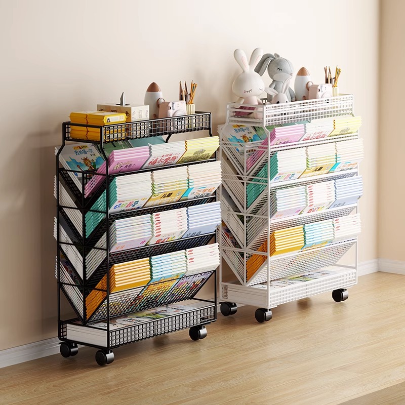 Almacenamiento de libros de escritorio de aula móvil con escritorio de la rueda junto a pequeña mesa estudiante estantería empuje y tirar rack al por mayor