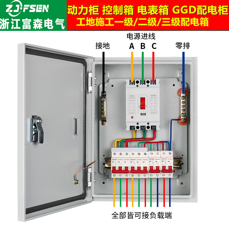 户外成套配电箱电机启动柜插座时控路灯控制箱三级照明开关工地箱