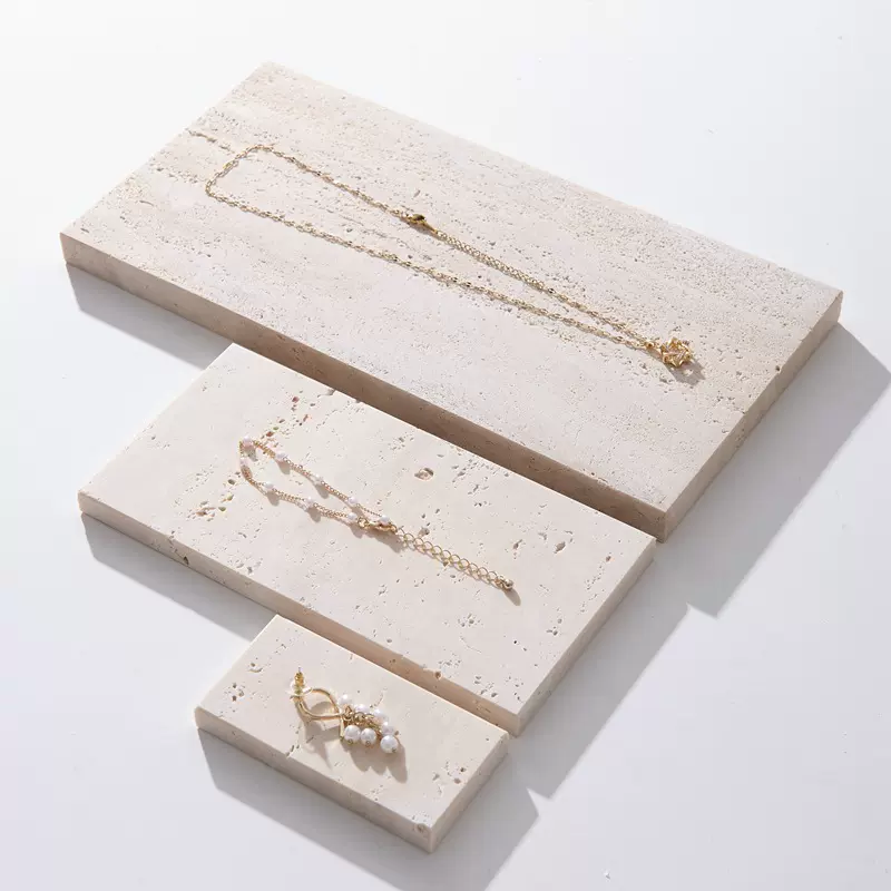 天然黄白洞石大理石饰品首饰化妆品摆盘戒指托侘寂风网红道具托盘