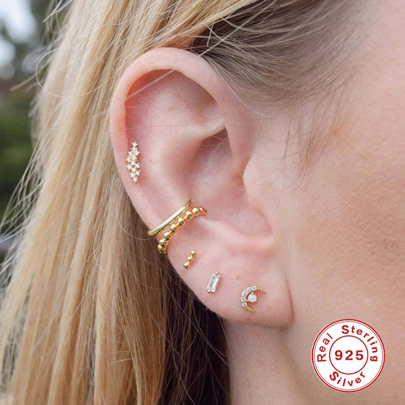 Solid Color Pattern 1 Piece 925 Sterling Silver Zircon Solid Color Ear Studs