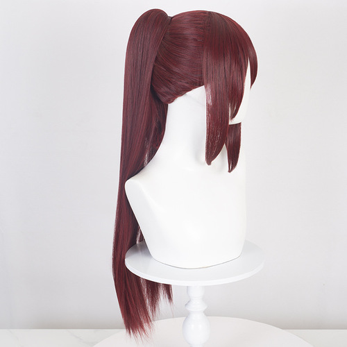 Cardamom Puella Magi Madoka Magica Sakura Kyoko cosplay dark red wig tiger mouth clip single ponytail