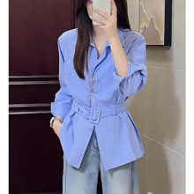 高级感气质polo领长袖衬衫女装2025秋季新款时髦设计腰带收腰上衣