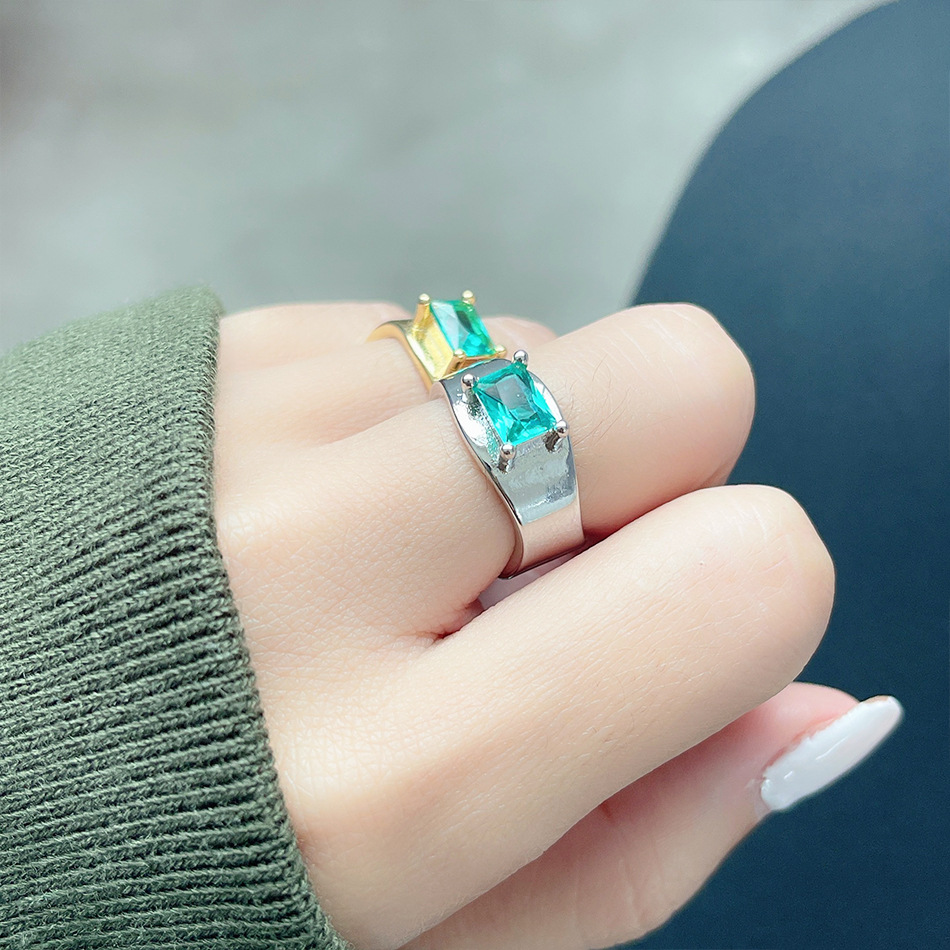 Fashion Square Copper Plating Inlay Zircon Open Ring 1 Piece