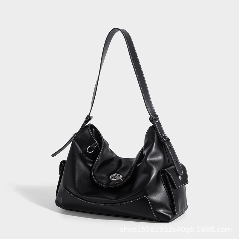 Niche Design Large Capacity Hobo Bag, Black Soft Leather Underarm Bag For Women, 2026 New Commuter Versatile Shoulder Bag - Thumbnail 6