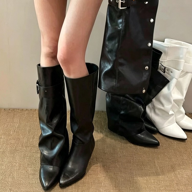 [in Stock] 5cm Detachable Two-Way Wear Pointed Toe Chunky Heel Long Boots for Women, Over-The-Knee Riding Boots