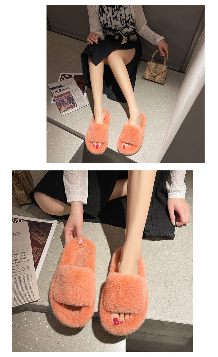 Women's Casual Solid Color Open Toe Plush Slippers display picture 4