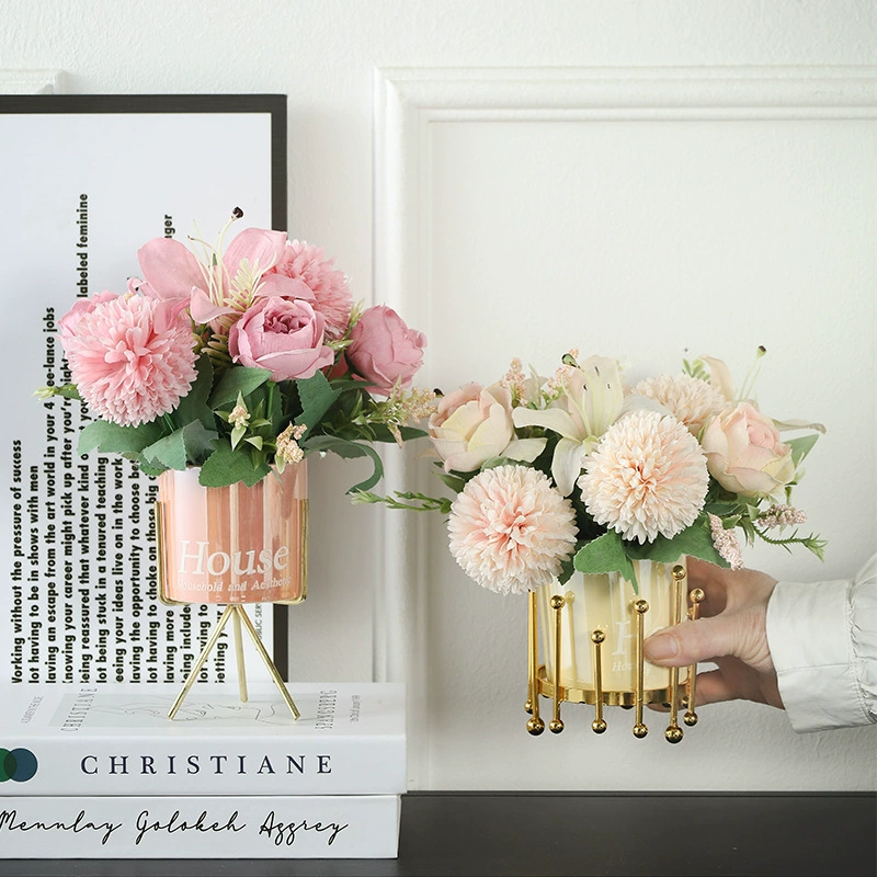 Скандинавская ваза из гальванизированного железа, железная подставка, подставка для цветов, набор керамических гидропонных горшков для растений, балконный горшок для суккулентов, ручная работа