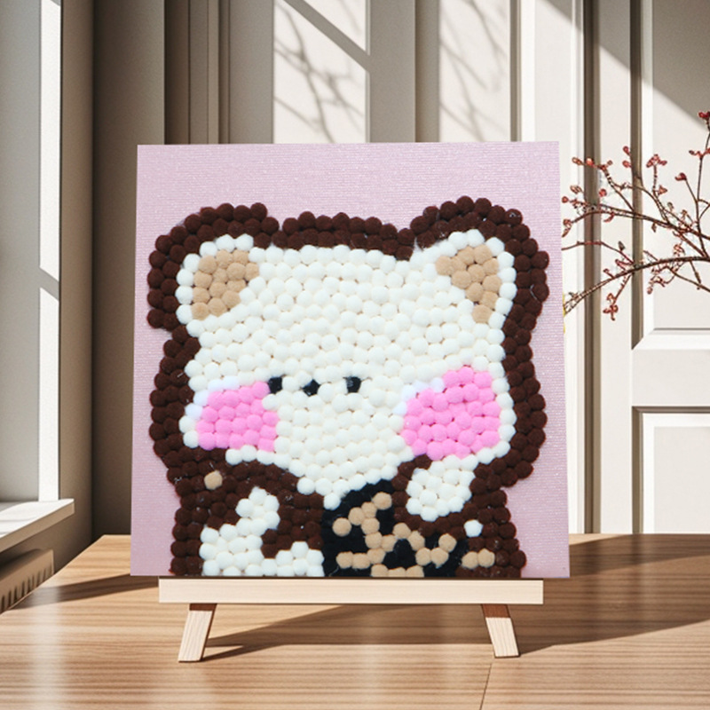 Pintura de bola de pelo Dibujos animados Niños creativos Pegatinas a mano Diy Material hecho a mano Paquete Marco estirado Pintura adhesiva Marco de madera maciza Pintura decorativa