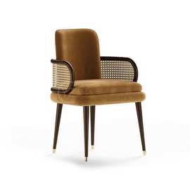 现代新中式家用客厅实木藤编椅餐椅民宿咖啡店休闲椅卧室化妆单椅