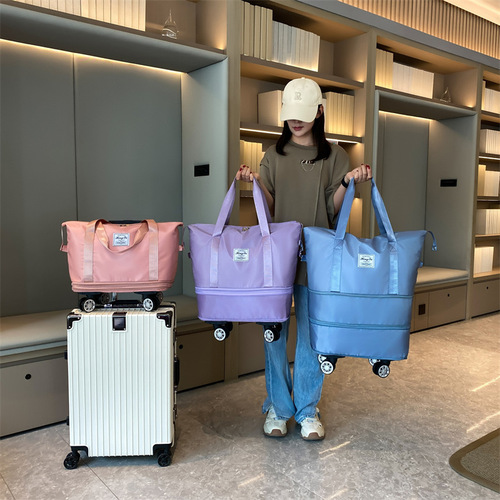 Double-layer expanded travel bag with universal wheels for maternity storage luggage bag with wheels and detachable large-capacity sports and fitness bag
