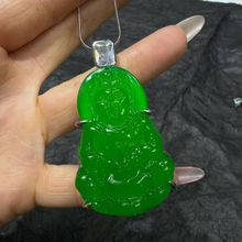 镀银镶嵌天然帝王绿玉髓大观音满钻豪镶吊坠镀银玛瑙玉石观音挂件