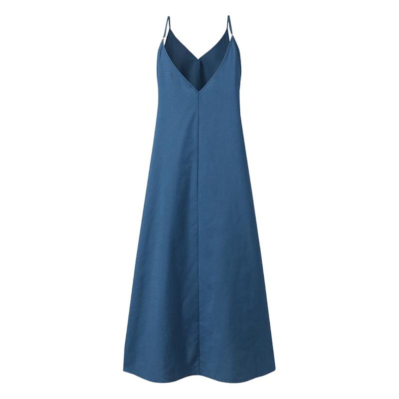 2020女性カジュアルゆるいソリッドスカートvネック露背中セクシーなロングドレスノースリーブ女性パーティードレス