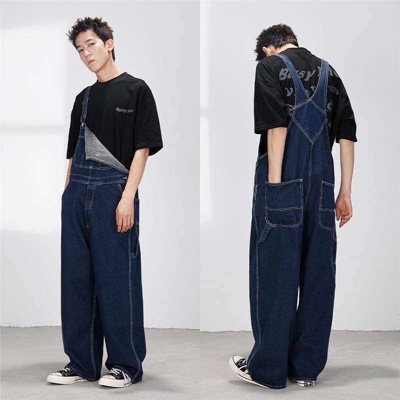 Japanese Retro Overalls for Men and Women, Couple's National Trend Casual Straight Cargo Jeans, American Street Jumpsuit