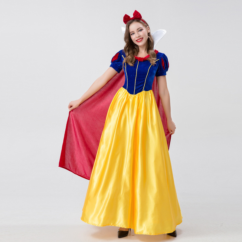 Halloween Costume Adult Snow White cosplay Deluxe Short Sleeve Long Dress Magic Fairy Princess Dress Show