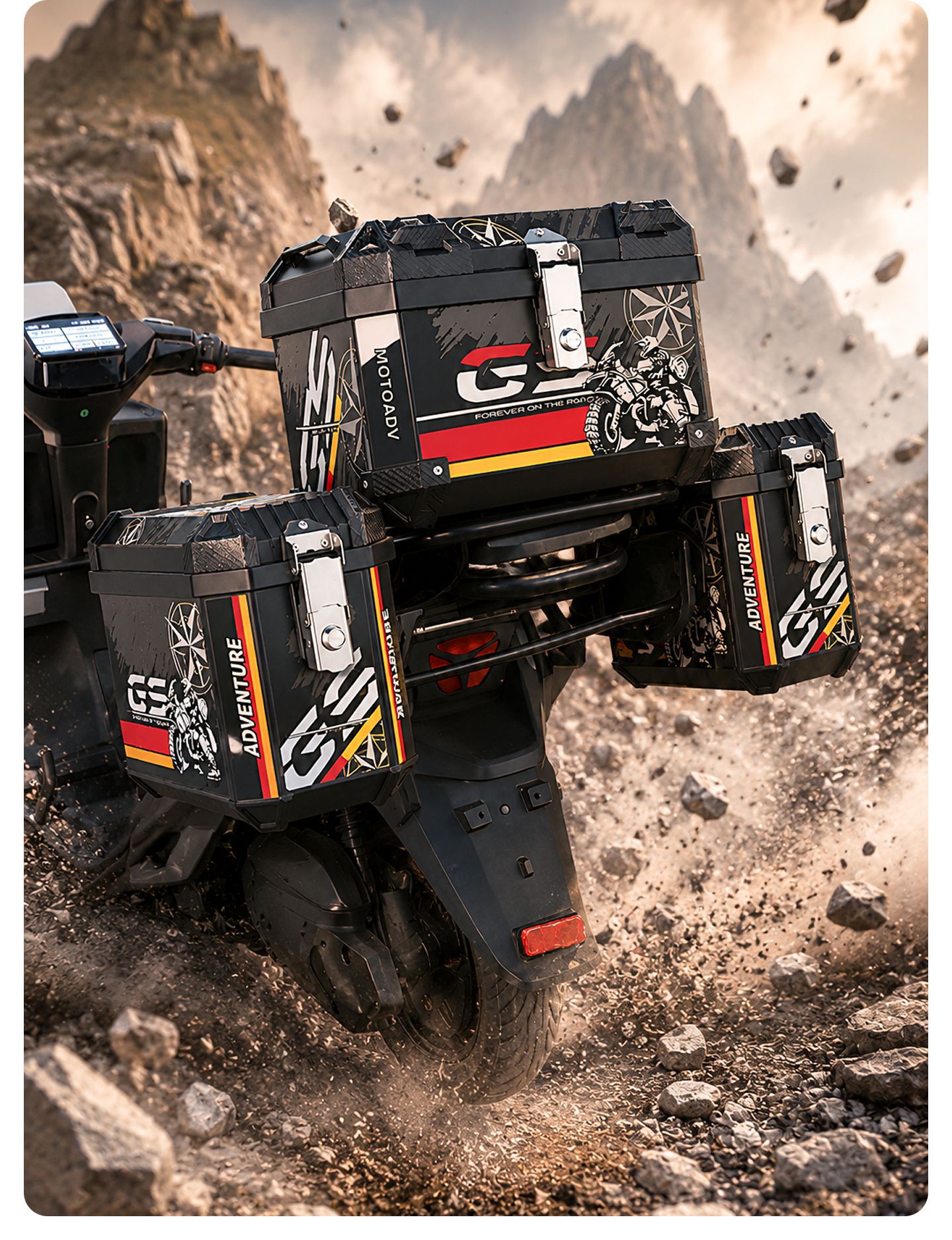 New cross-border 25L motorcycle side box set of three boxes, large capacity, waterproof, shock-resistant, non-aluminum alloy, universal tail box