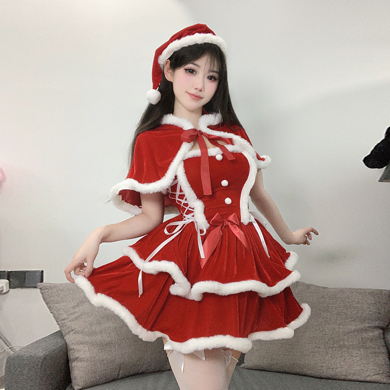 Sexy Christmas costume, a playful Santa Claus outfit for role-playing, a sweet red New Year's and Christmas stage performance costume