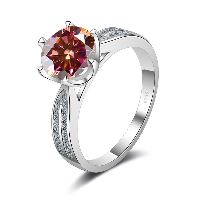 Anillo rojo de siete colores super brillante de moissanita ligero de lujo de plata esterlina de moissanita de 12 quilates anillo de diamantes de simulación