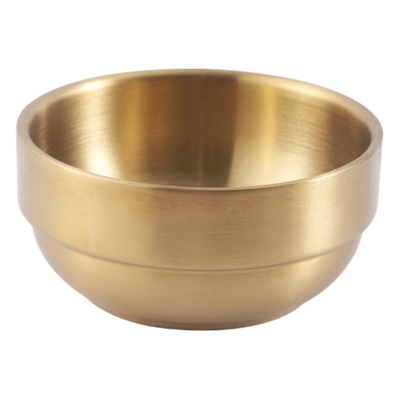 Tazón de sopa de encurtidos comerciales de alimentos para niños de tamaño pequeño Tazón de arroz de acero inoxidable 304 de doble capa de oro de estilo coreano