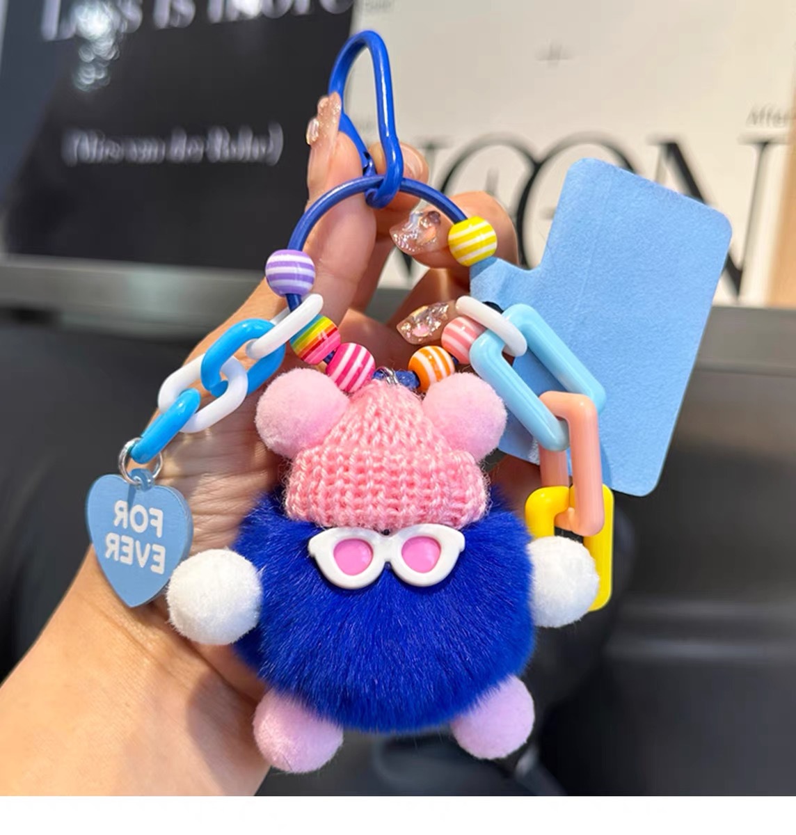 Lindo colgante de bolsa de briquetas de piel de conejo Rex, cosa fea, colgante de muñeca de felpa, colgante de llavero de coche