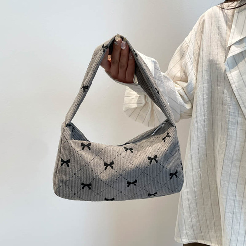 Linen velvet fashionable printed handbag women 2025 new autumn season underarm bag simple and stylish single shoulder bag