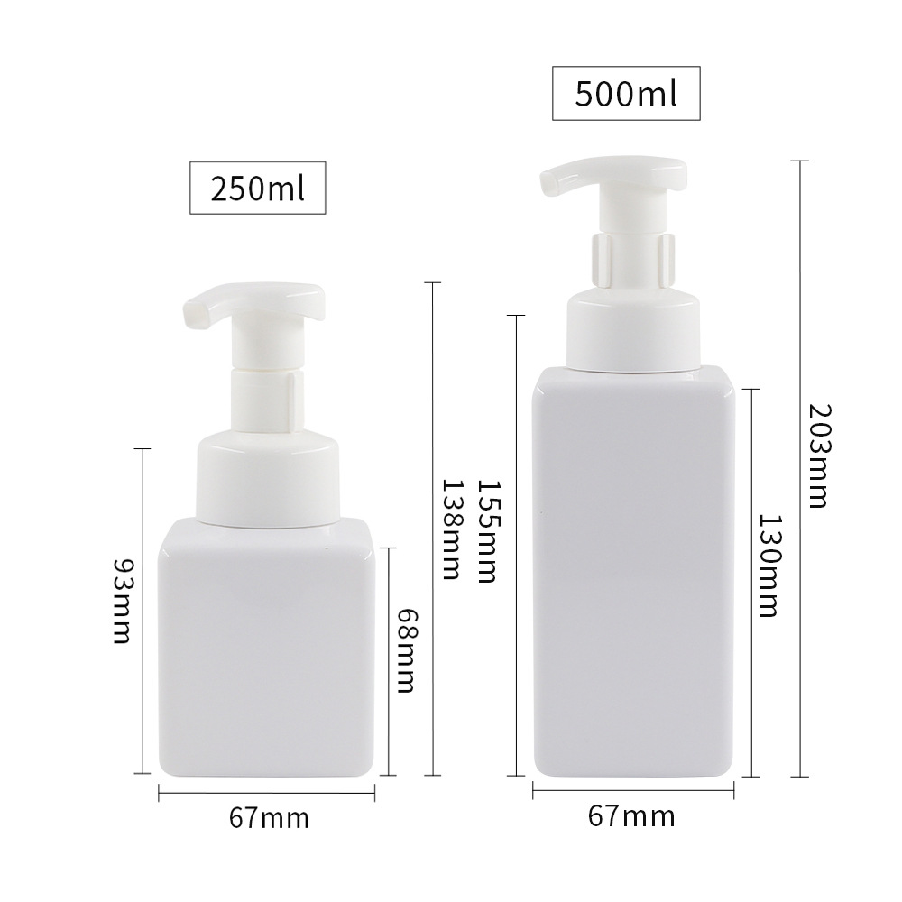 PET botella de espuma cuadrada 250 450 500ml de espuma cuadrada desinfectante de manos botella mousse burbuja botella de detergente para ropa