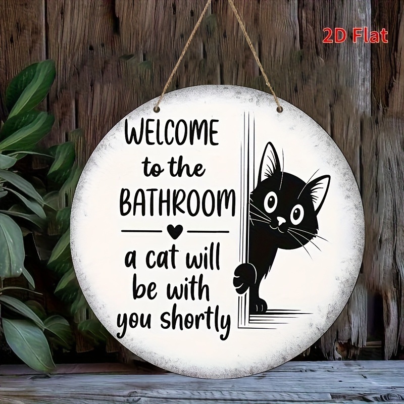 Cross-Border Exclusive Black Cat Round Wooden Door Sign Black Cat Interesting Home Bathroom Wooden Decorations Dropshipping