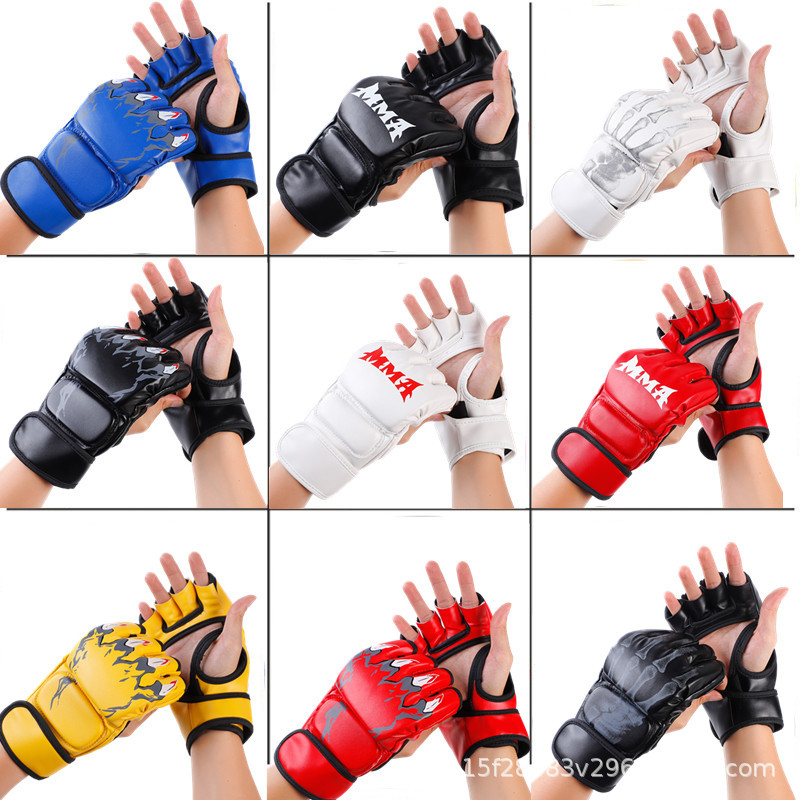 Găng tay đấm bốc nam nửa ngón tập luyện chiến đấu Sanda chiến đấu MMA chuyên nghiệp ngón tay UFC dày túi đấm bốc người lớn