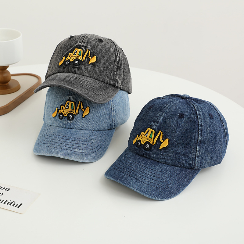 Baseballpet voor kinderen van denim met graafmachine ontwerp_voghion.com