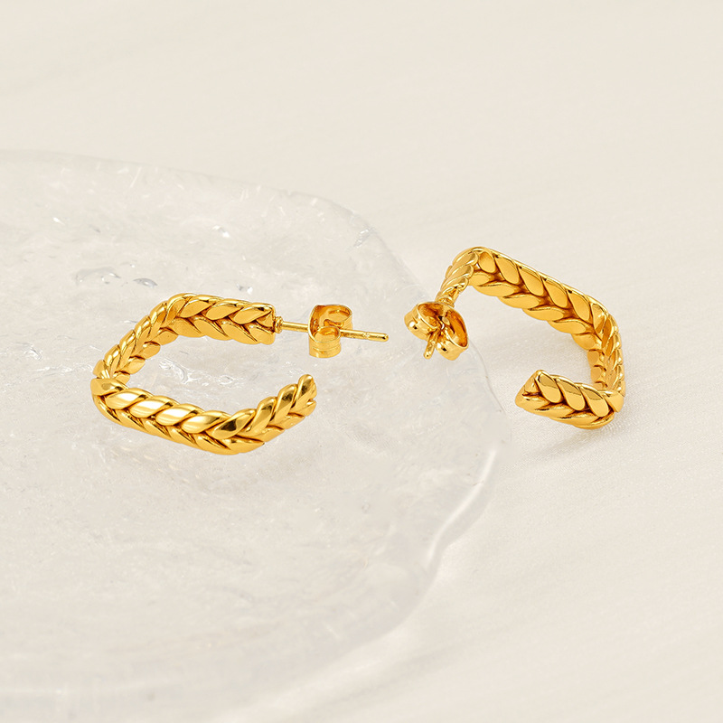 Nuevo diseño de nicho de alta gama europeo y americano, pendientes de amor de espigas de trigo, pendientes de acero inoxidable de lujo ligero de moda, pendientes al por mayor